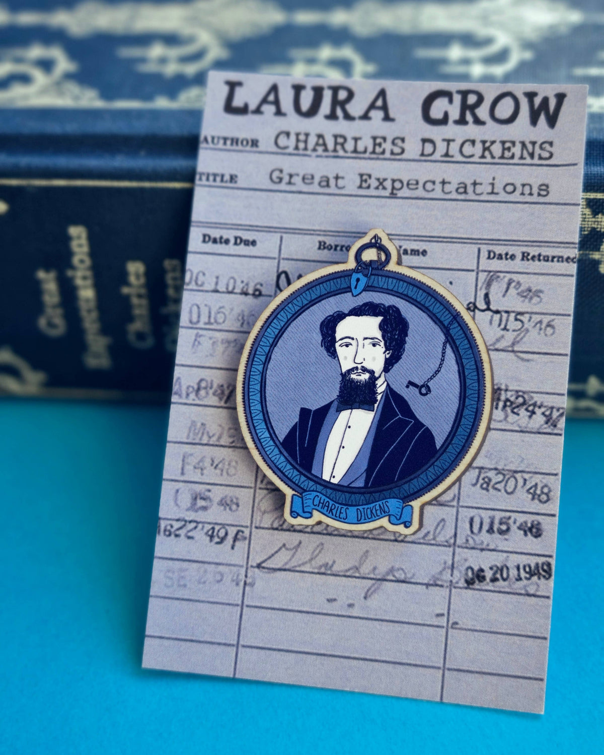 Charles Dickens Portrait Wooden Pin Badge BookGeek