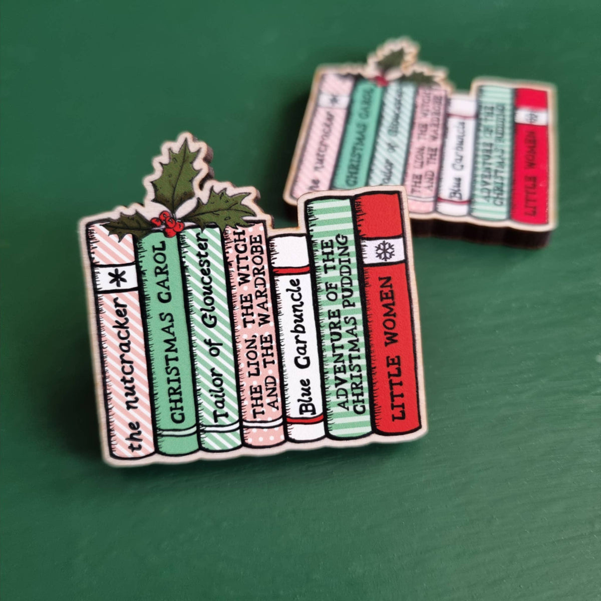 Christmas Bookshelf Wooden Pin BookGeek
