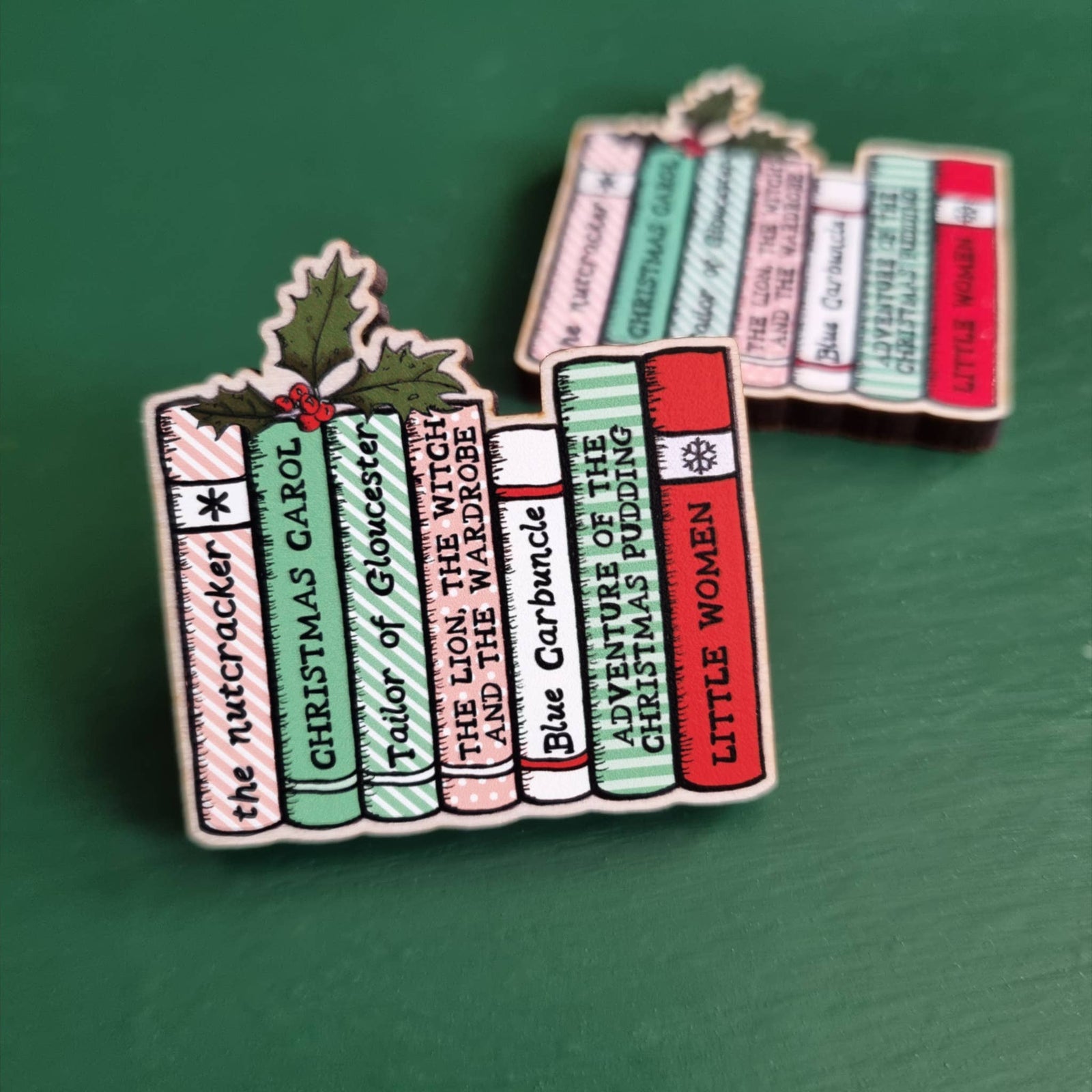 Christmas Bookshelf Wooden Pin BookGeek