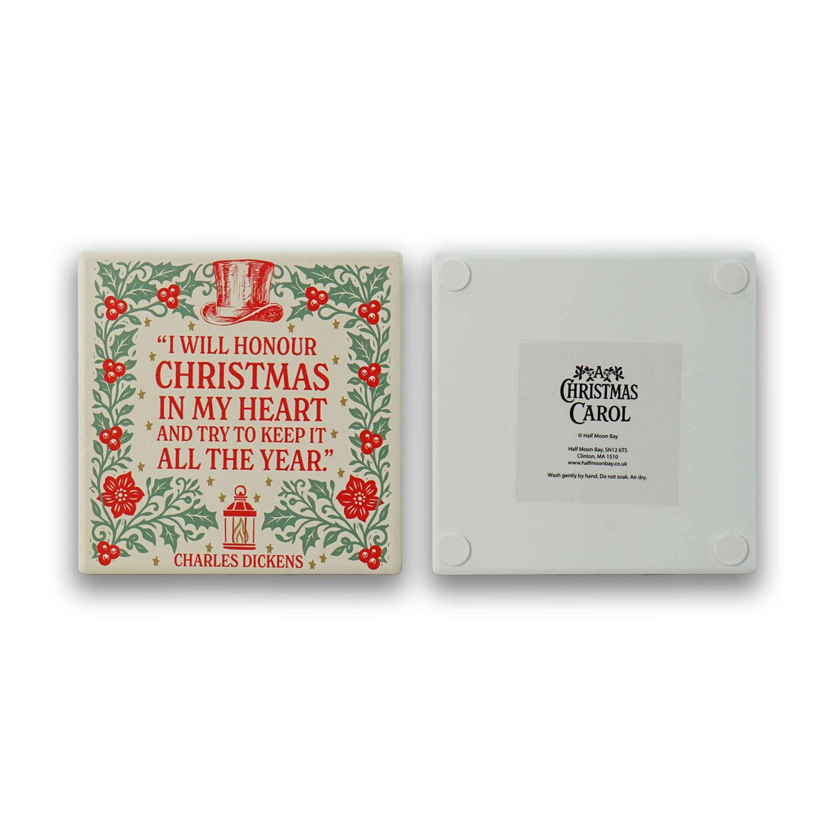 Coasters Ceramic Square Set of 2 Boxed A Christmas Carol BookGeek