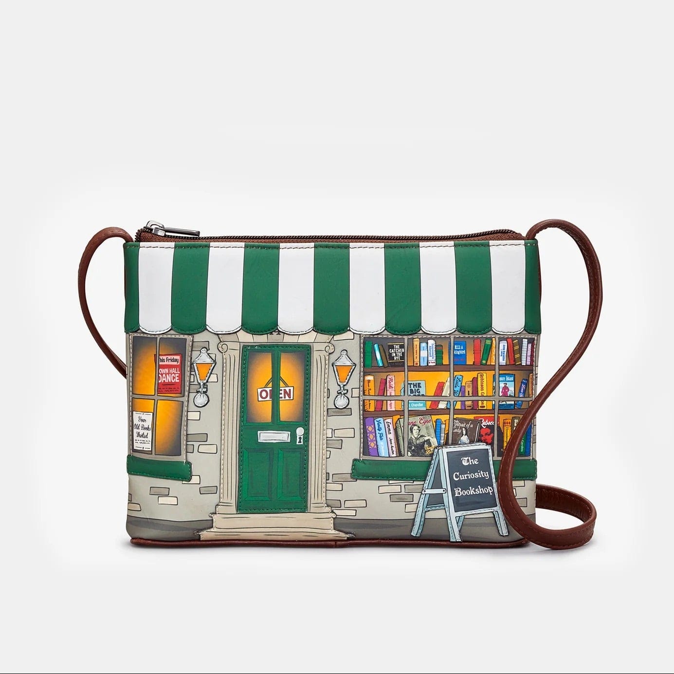 Curiosity Bookshop Brown Leather Cross Body Bag BookGeek