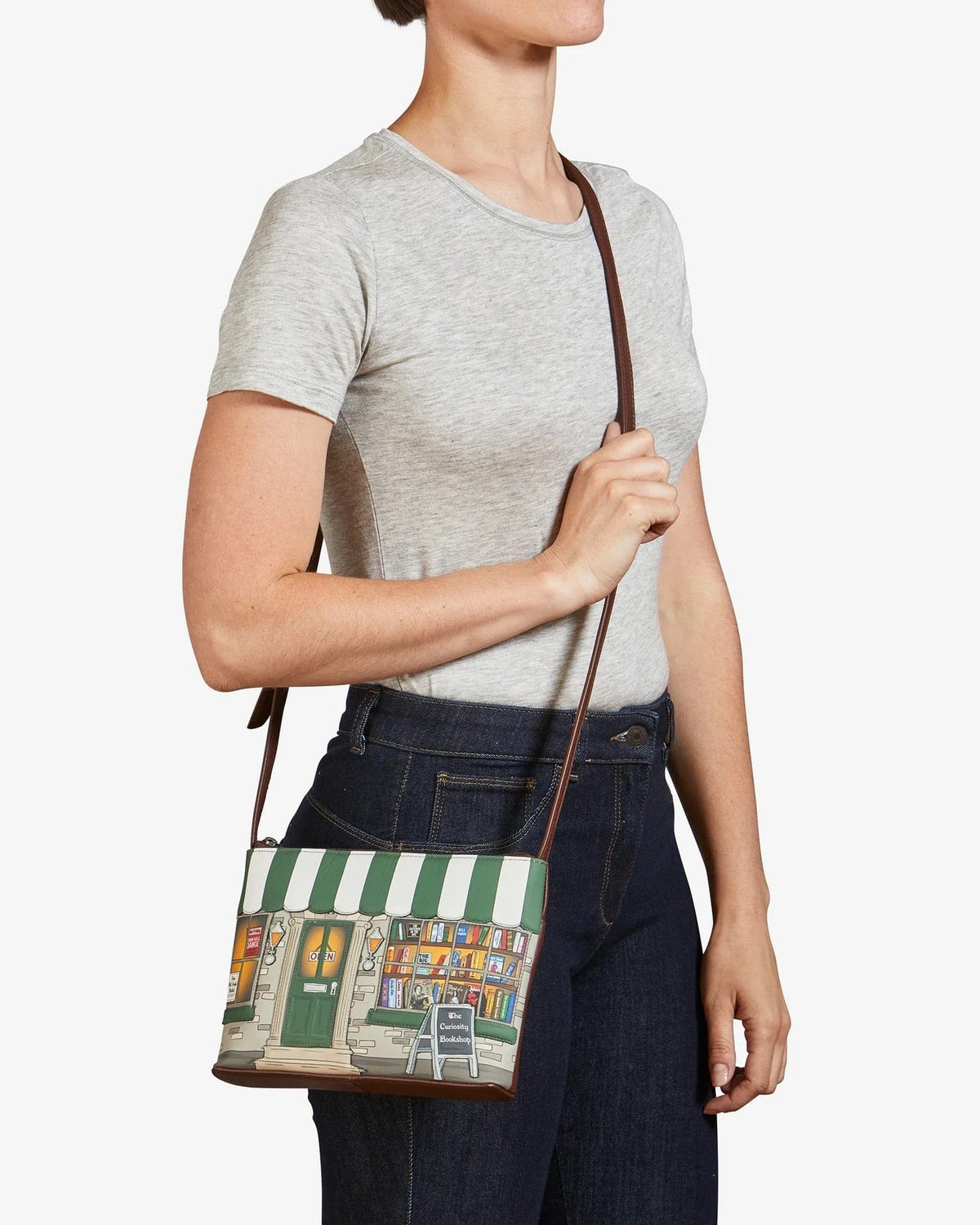 Curiosity Bookshop Brown Leather Cross Body Bag BookGeek