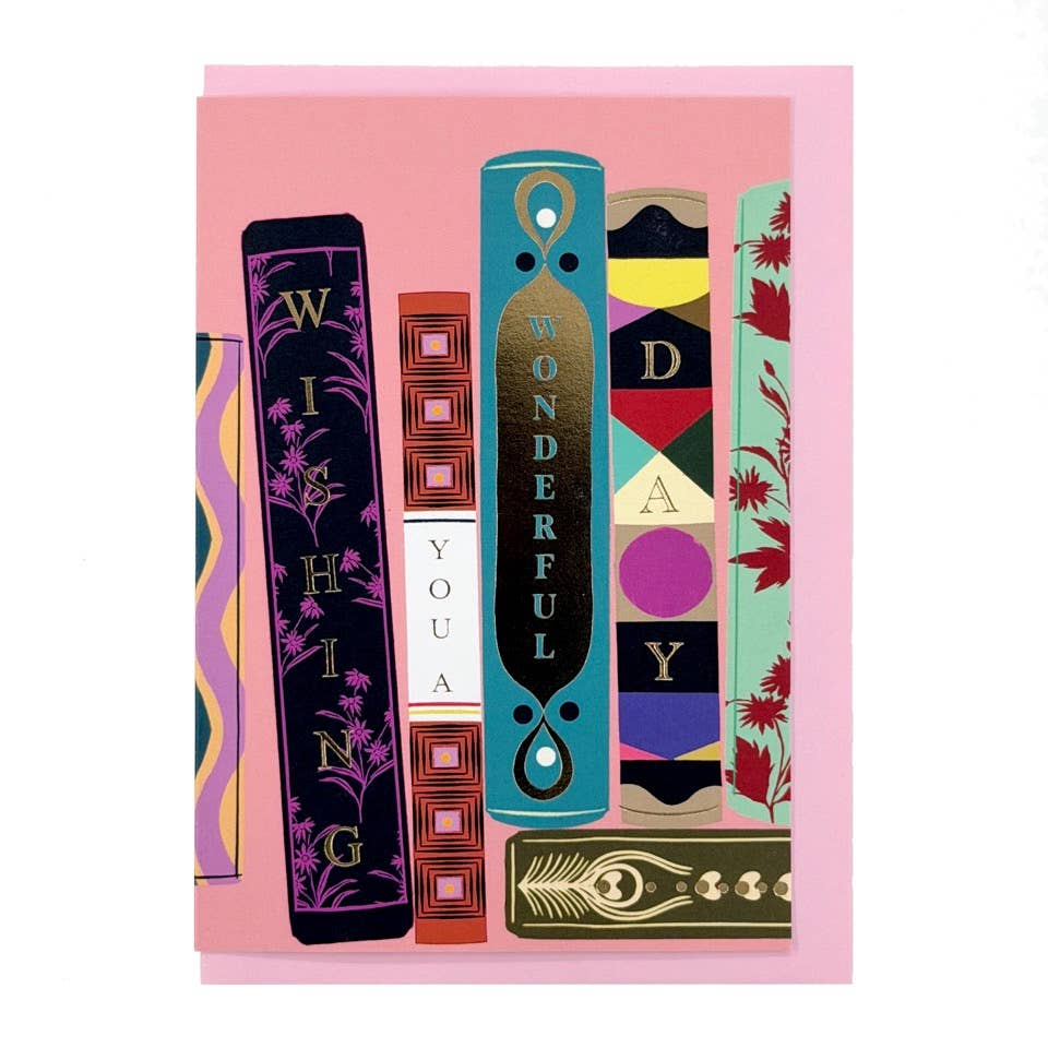 Decorative Book Library Wonderful Day Greeting Card A6 BookGeek