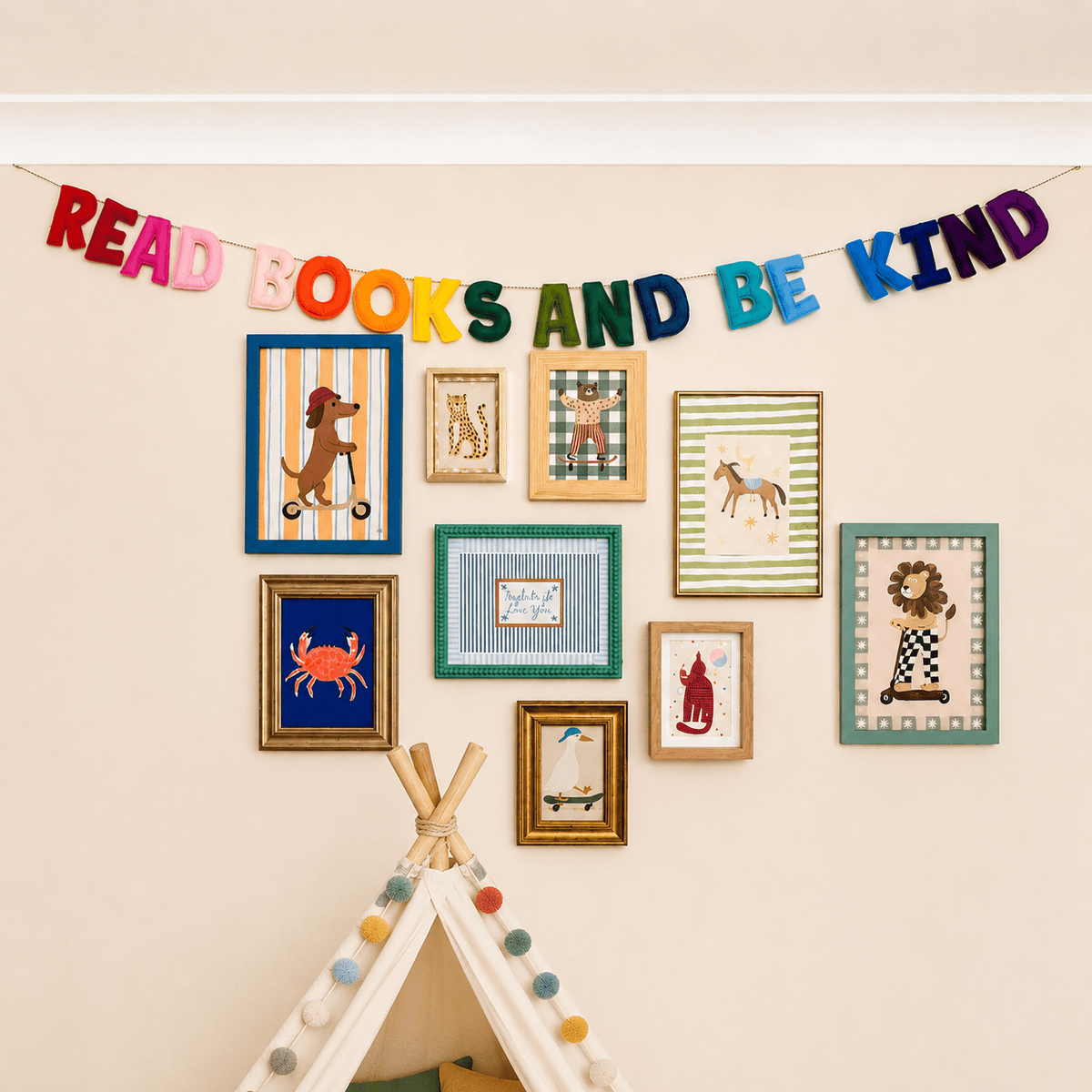 Decorative Rainbow Felt Garland - READ BOOKS AND BE KIND BookGeek