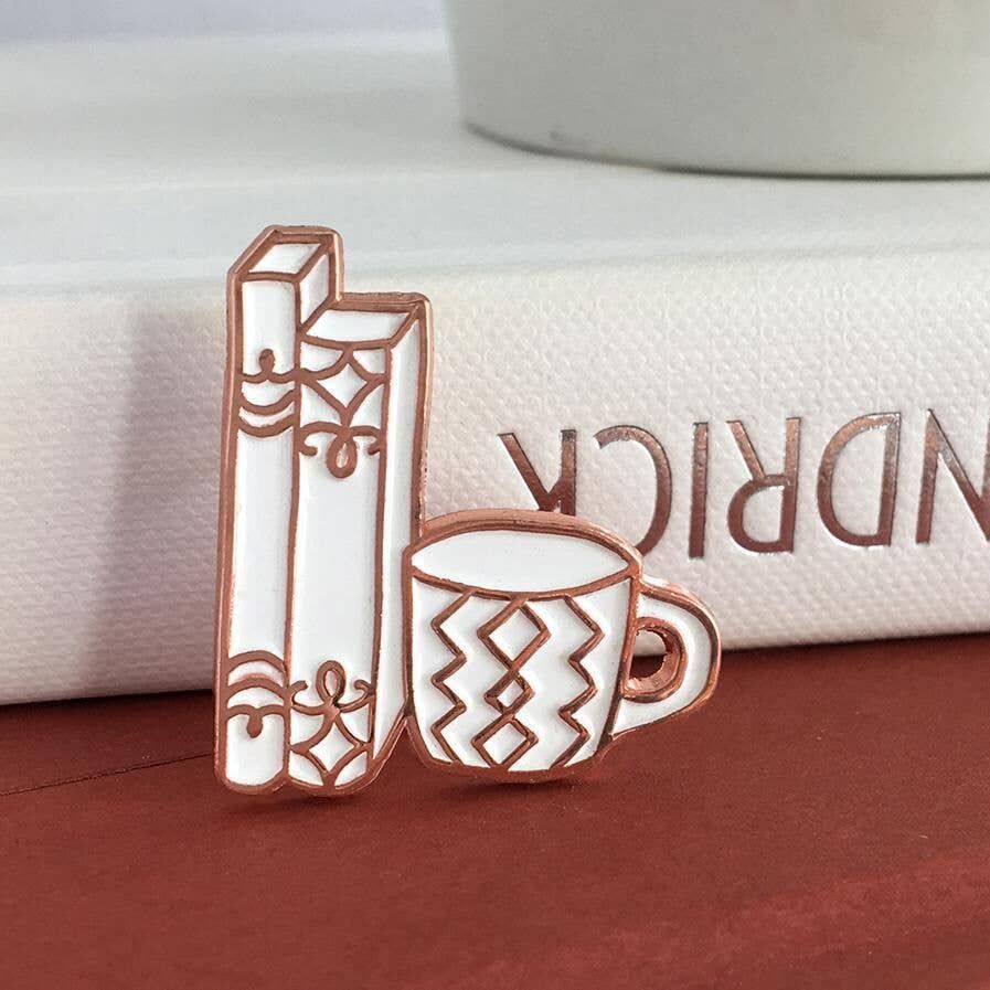 Drawing Books and Mug Enamel Pin - Coffee pin - tea pin BookGeek