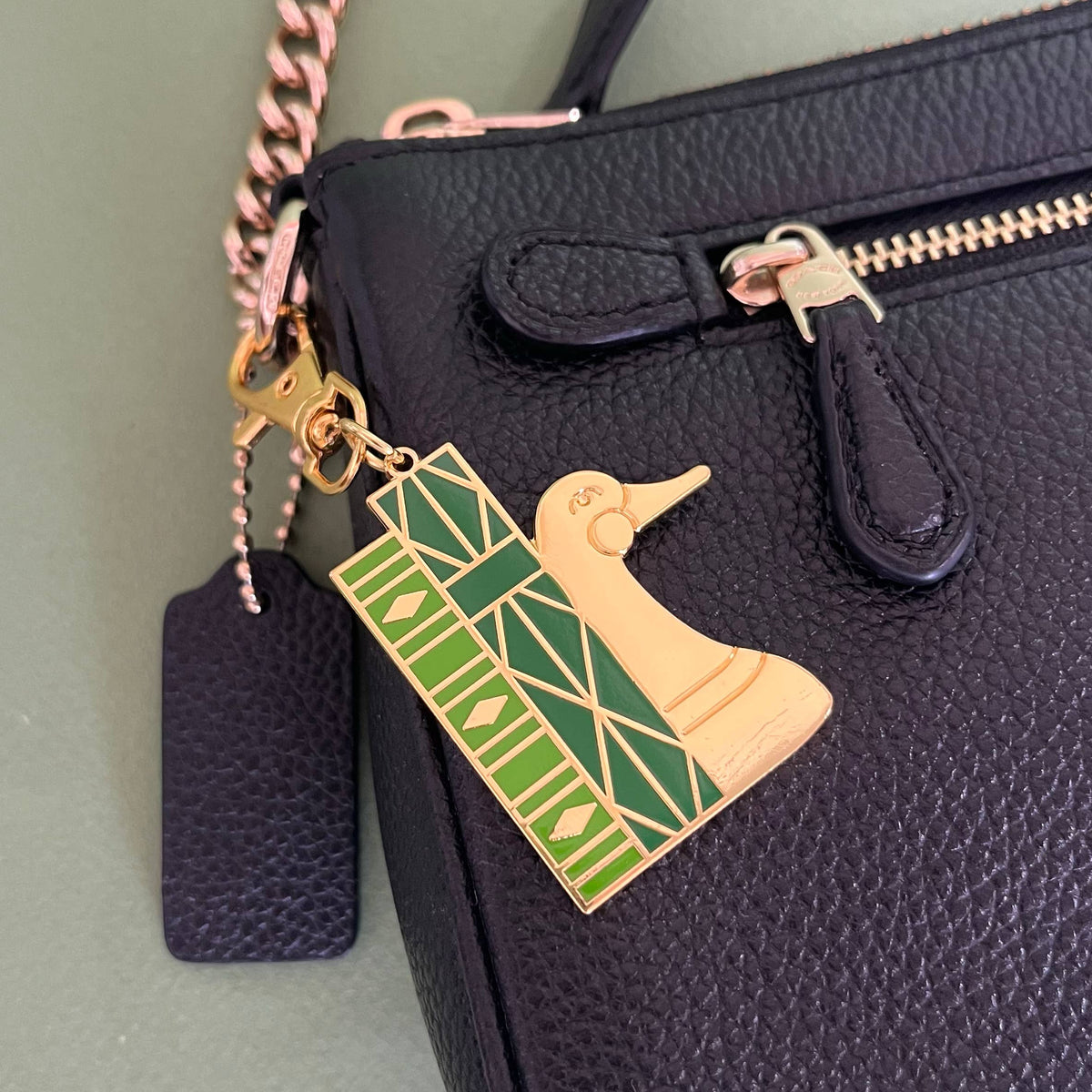 Green Duck Bookend bag charm - bookish keyring BookGeek