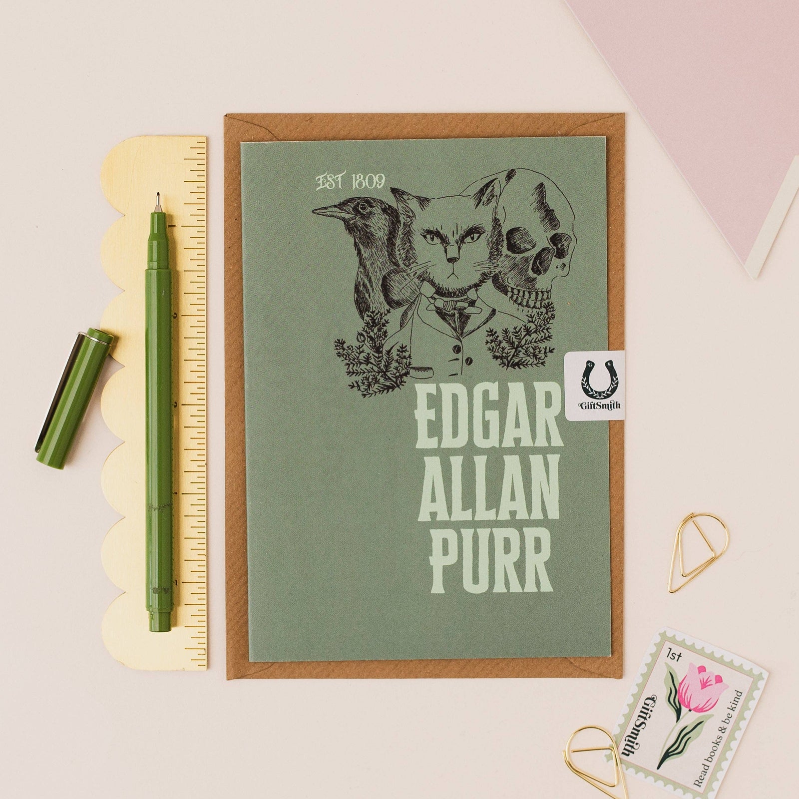 Edgar Allan Purr Cat Lover Greetings Card BookGeek