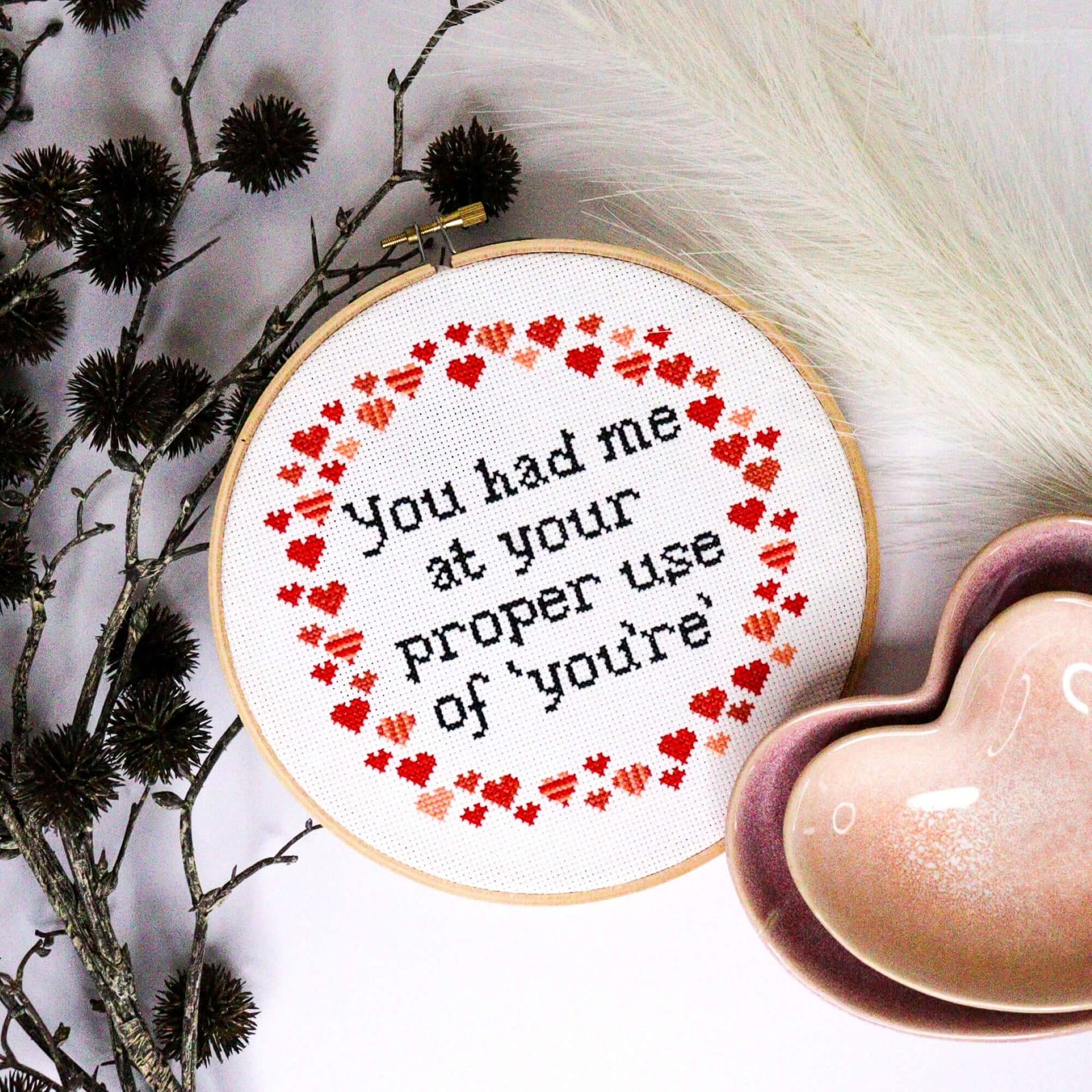 With embroidery hoop Forever Yours Counted Cross Stitch Kit BookGeek