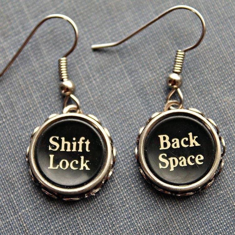 Black / Dangle Function Typewriter Key Earrings BookGeek
