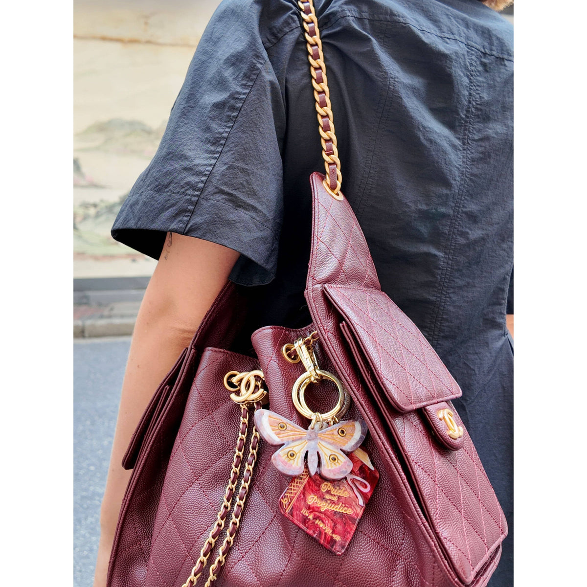 Hand-painted Pride &amp; Prejudice Book Bag Charm + Keychain BookGeek