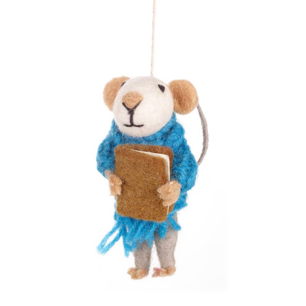 Handmade Felt Archie Mouse Hanging Decoration BookGeek