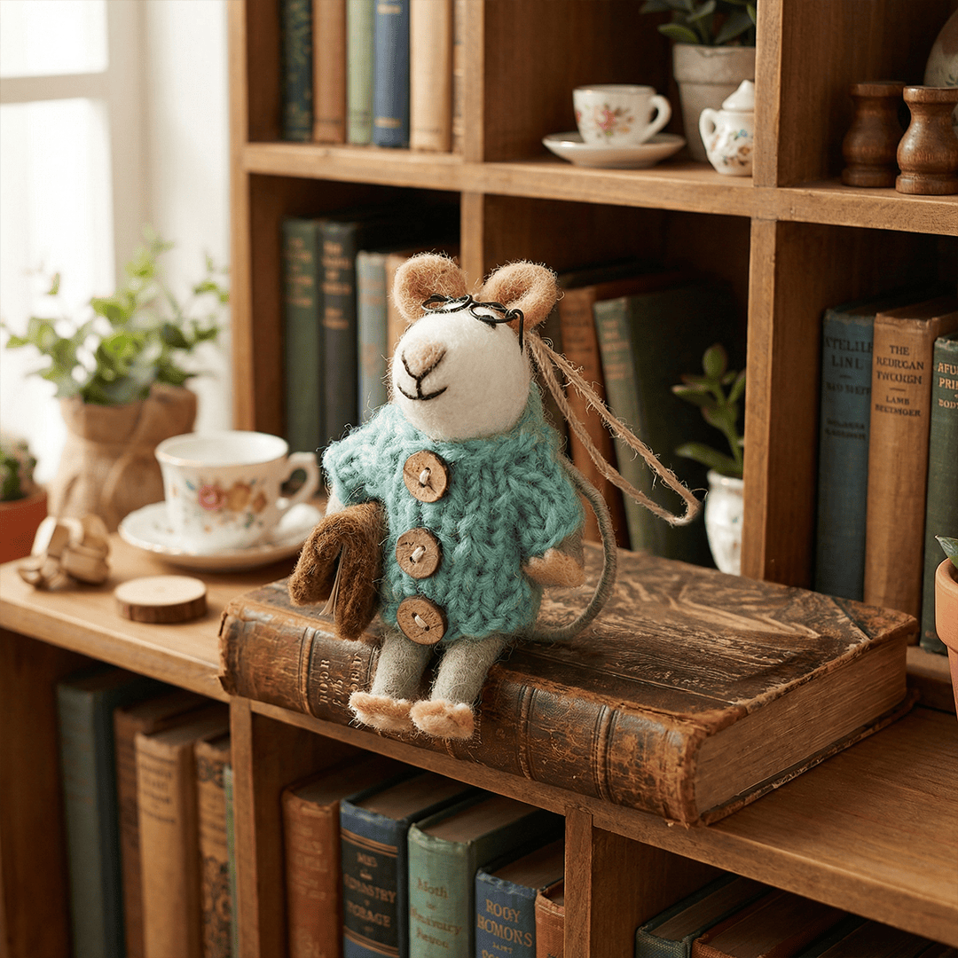 Handmade Felt Susie Mouse Biodegradable Hanging Decoration BookGeek