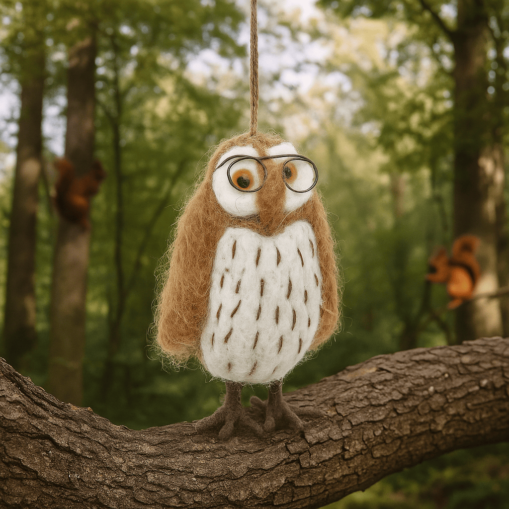 Handmade Felt Wilson the Wise Owl Hanging Bird Decoration BookGeek