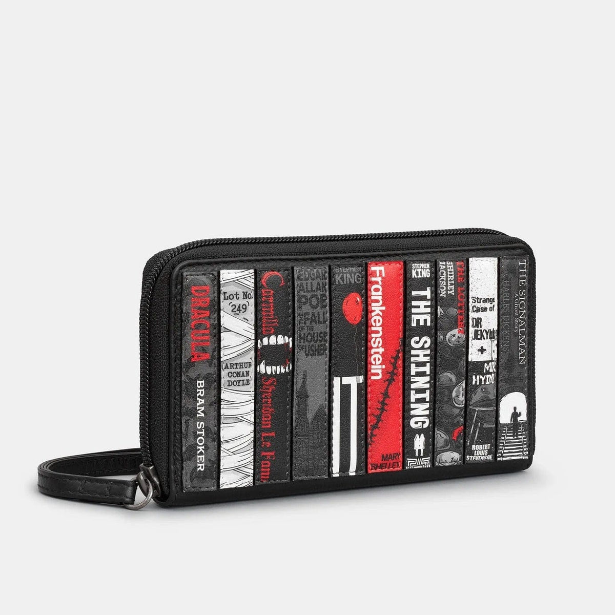 Horror Bookworm Black Leather Purse With Wrist Strap BookGeek