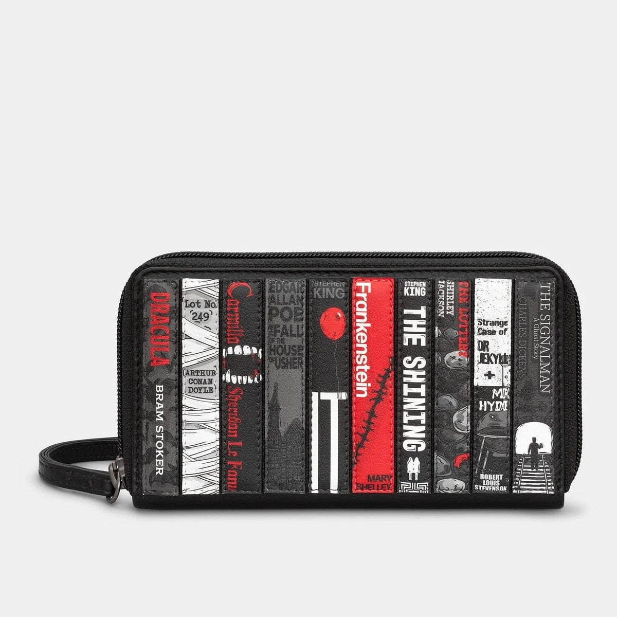 Horror Bookworm Black Leather Purse With Wrist Strap BookGeek