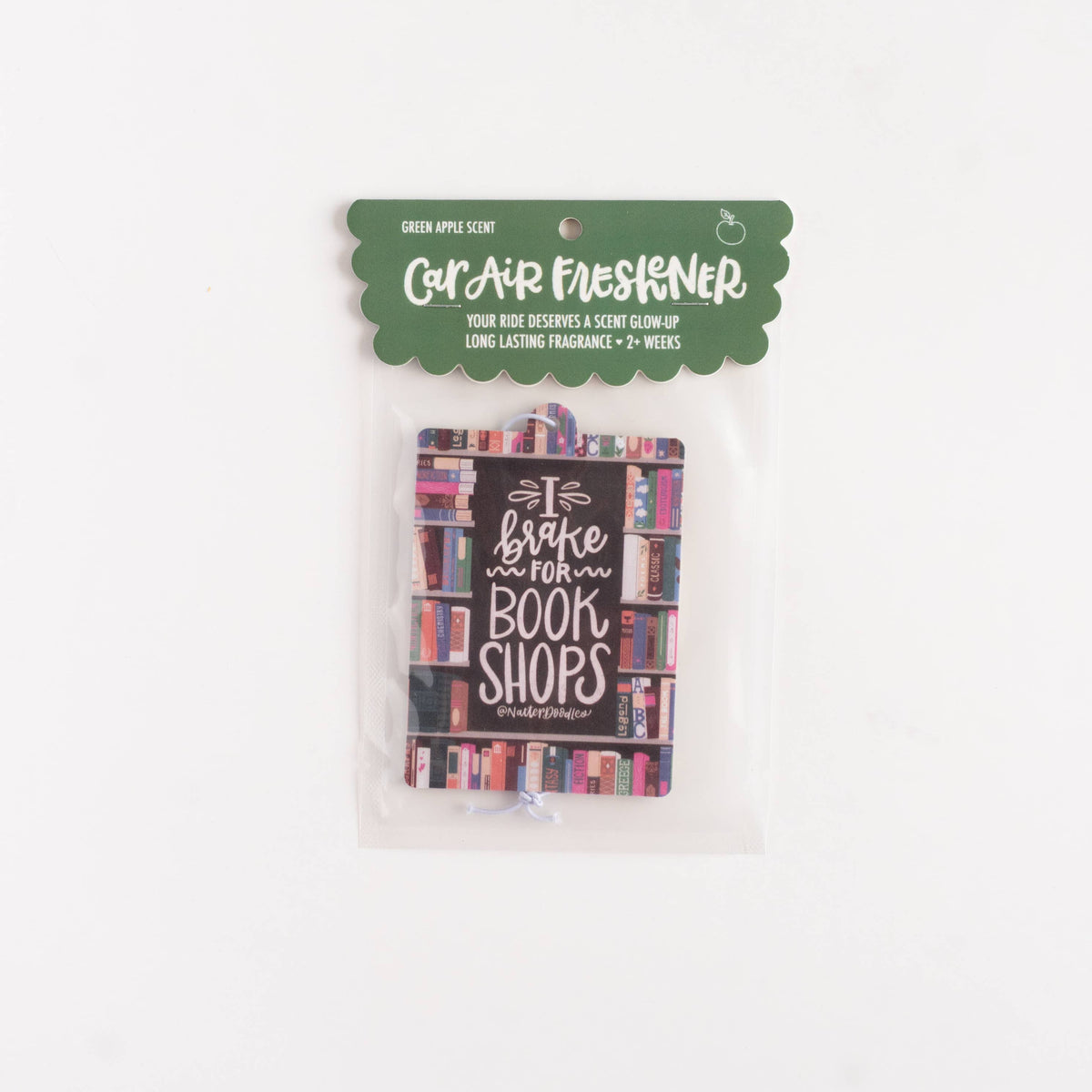 I Brake for Book Shops Reader Green Apple Car Air Freshener BookGeek