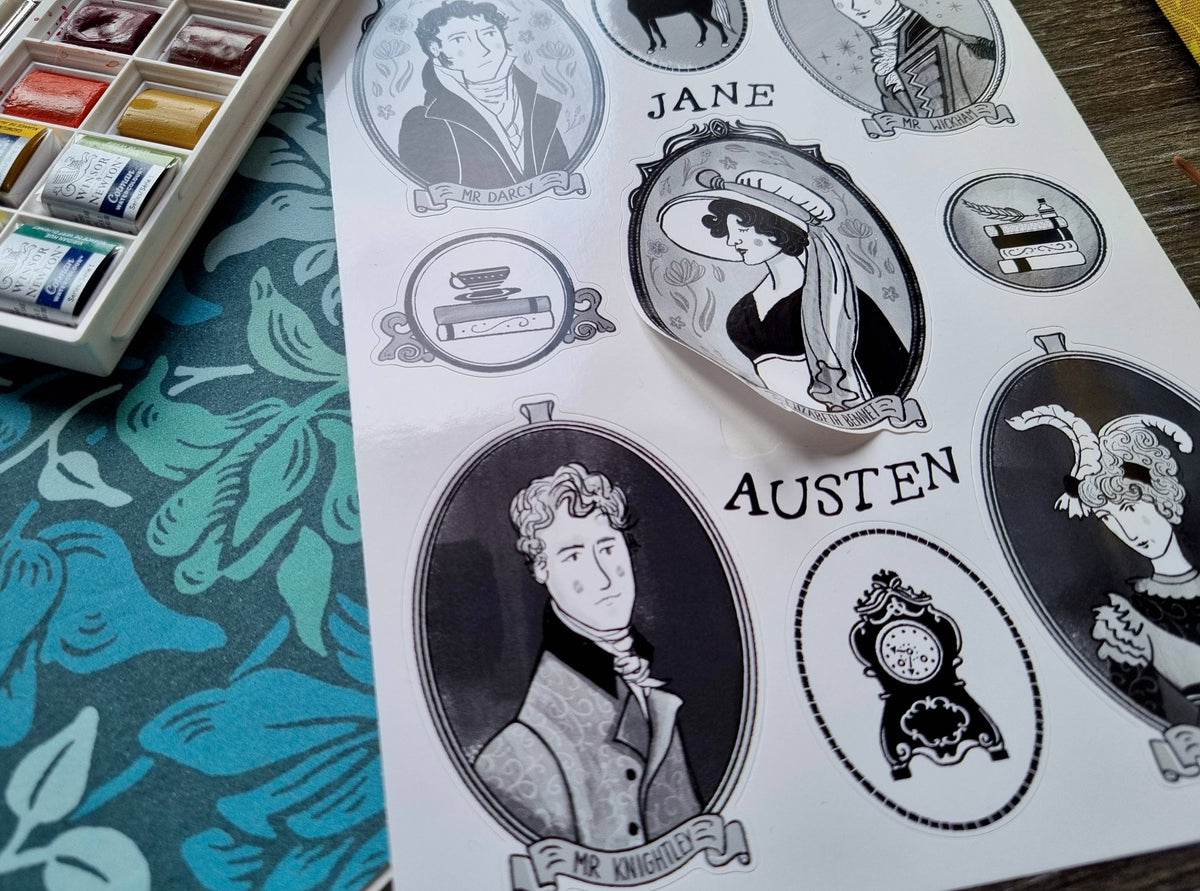 Jane Austen A5 Vinyl Sticker Sheet BookGeek