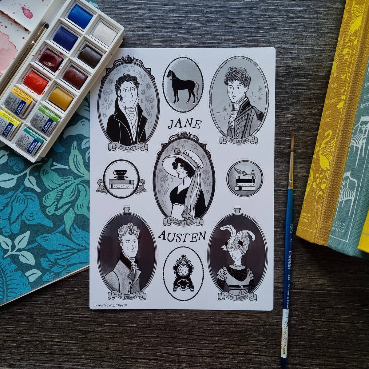 Jane Austen A5 Vinyl Sticker Sheet BookGeek