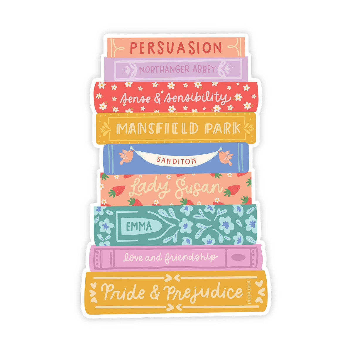 Jane Austen Book Stack Decal Sticker BookGeek