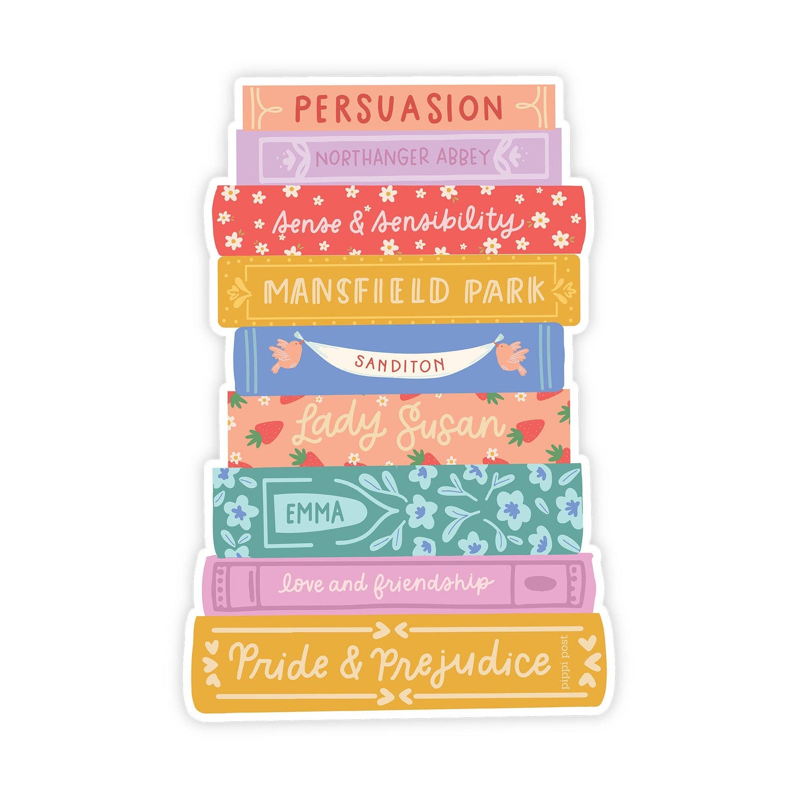 Jane Austen Book Stack Decal Sticker BookGeek