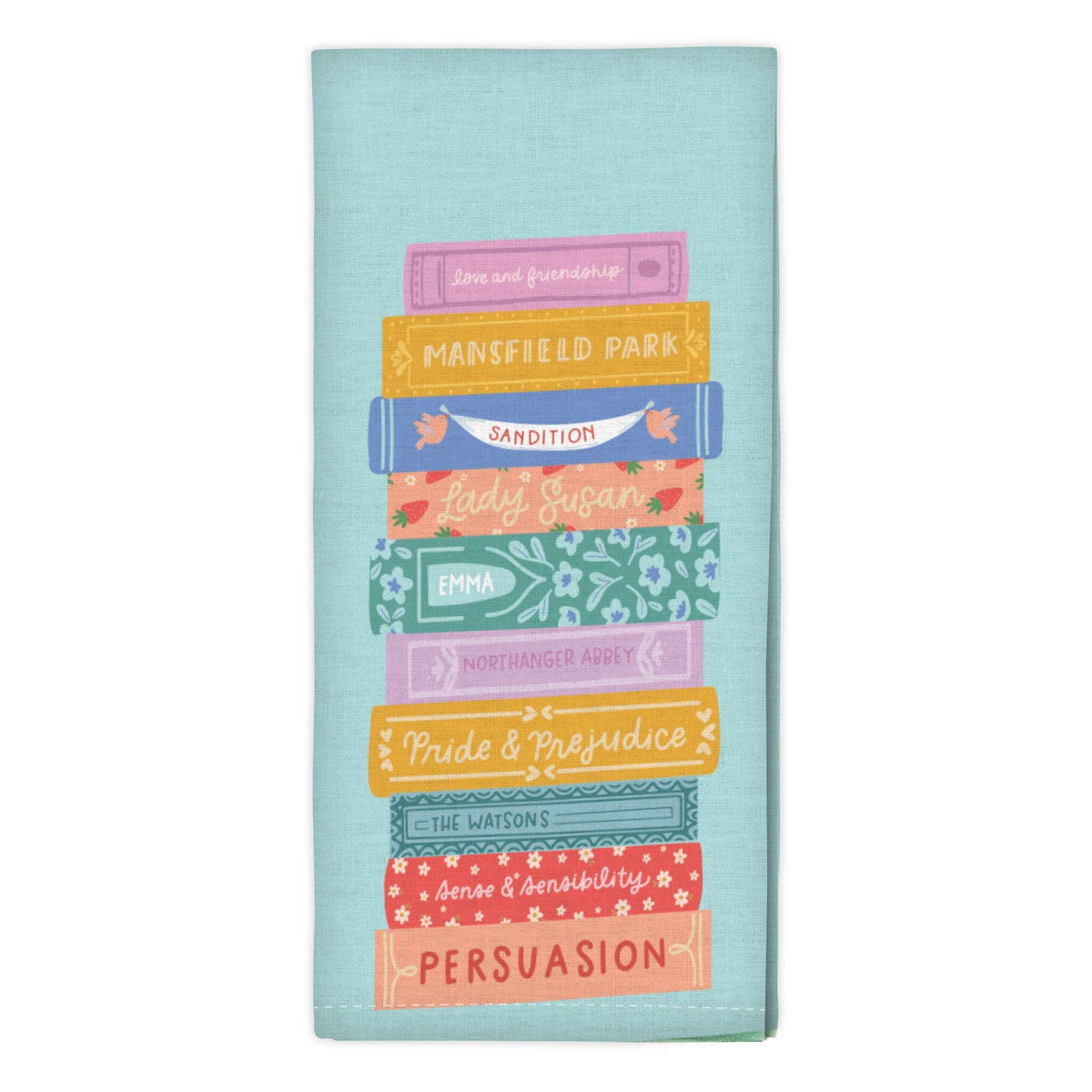 Jane Austen Book Stack Tea Towel BookGeek