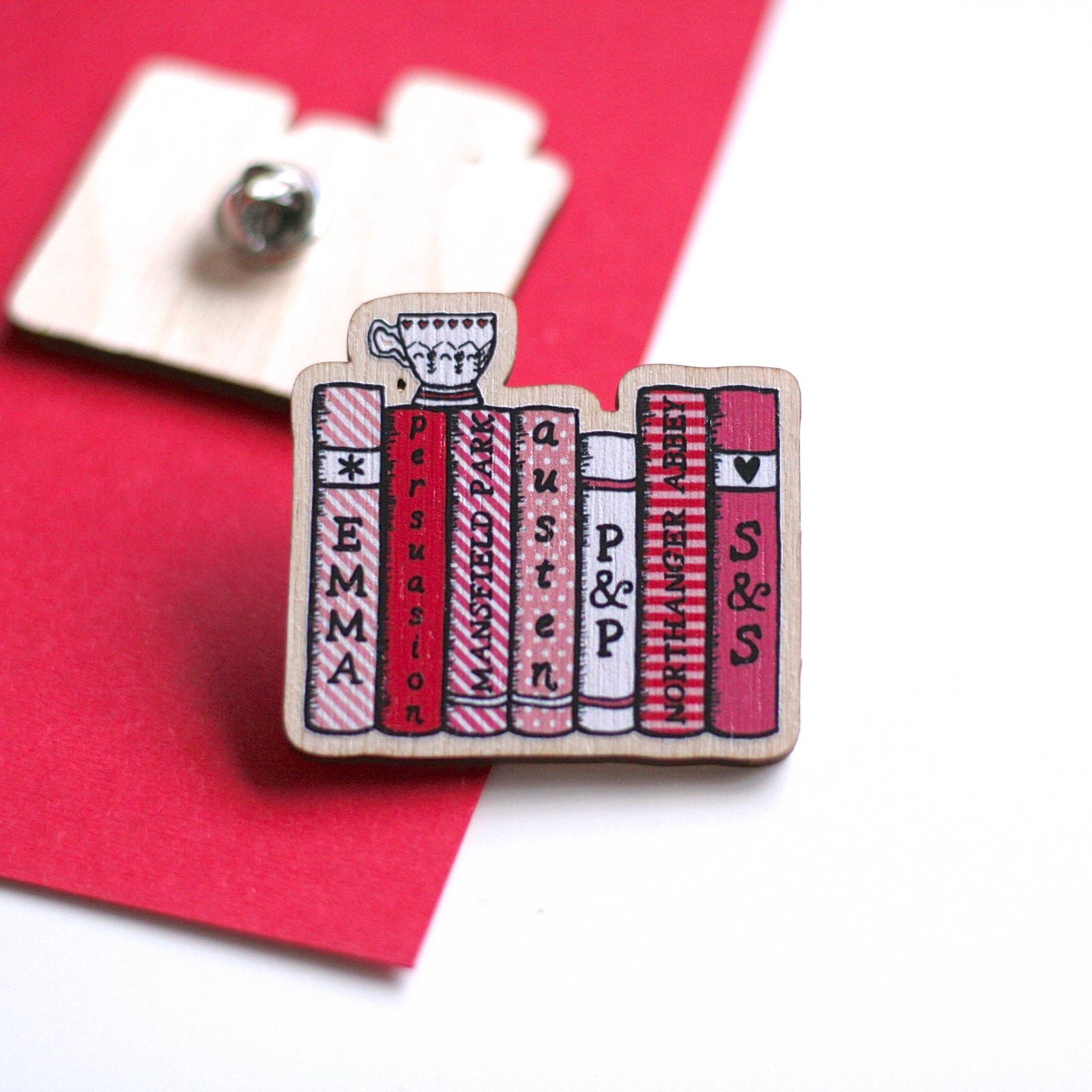 Jane Austen Bookshelf Wooden Pin BookGeek