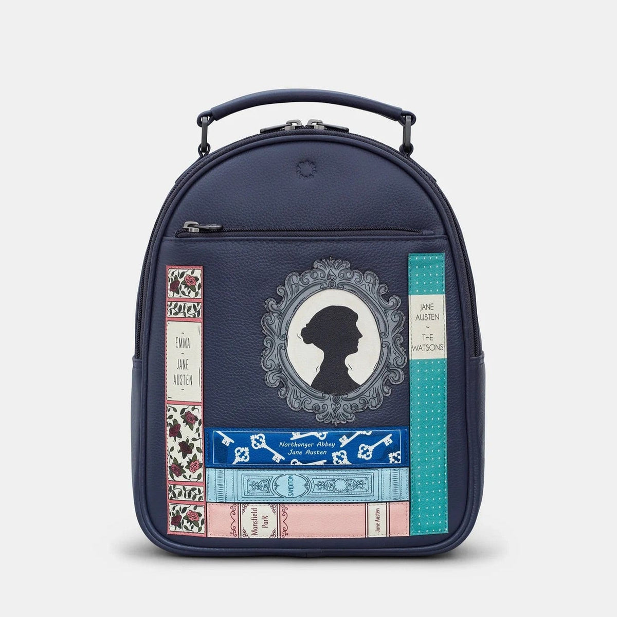 Jane Austen Bookworm Navy Leather Backpack BookGeek