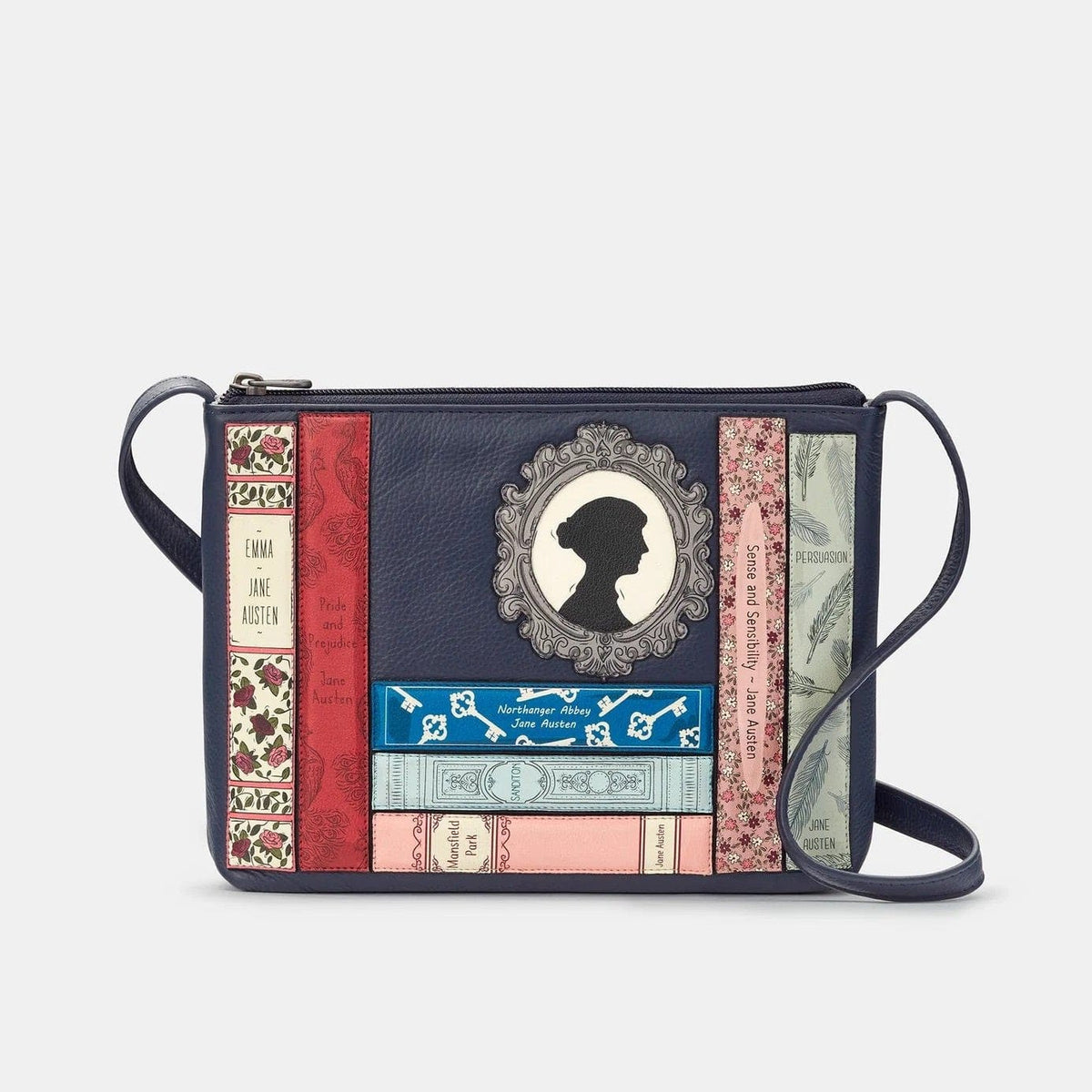 Jane Austen Bookworm Navy Leather Cross Body Bag BookGeek