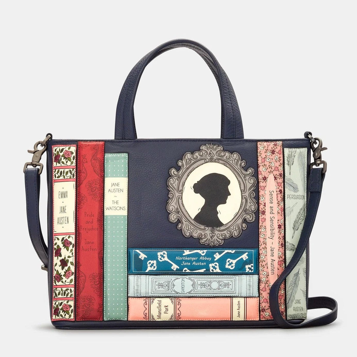 Jane Austen Bookworm Navy Leather Multiway Grab Bag BookGeek