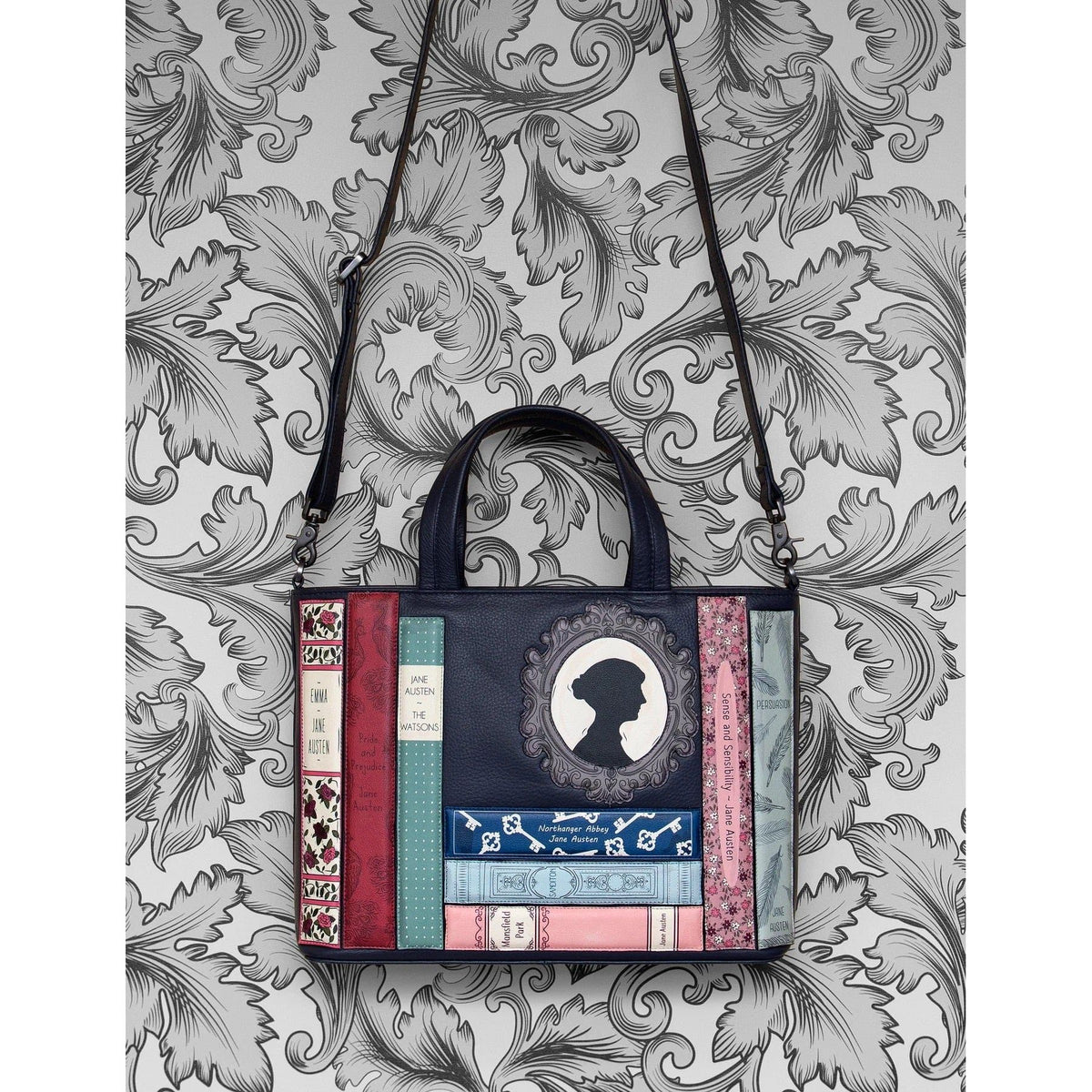Jane Austen Bookworm Navy Leather Multiway Grab Bag BookGeek