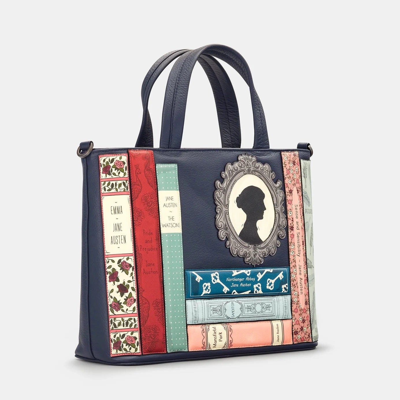 Jane Austen Bookworm Navy Leather Multiway Grab Bag BookGeek