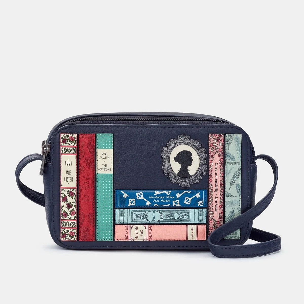 Jane Austen Bookworm Navy Leather Porter Cross Body Bag BookGeek