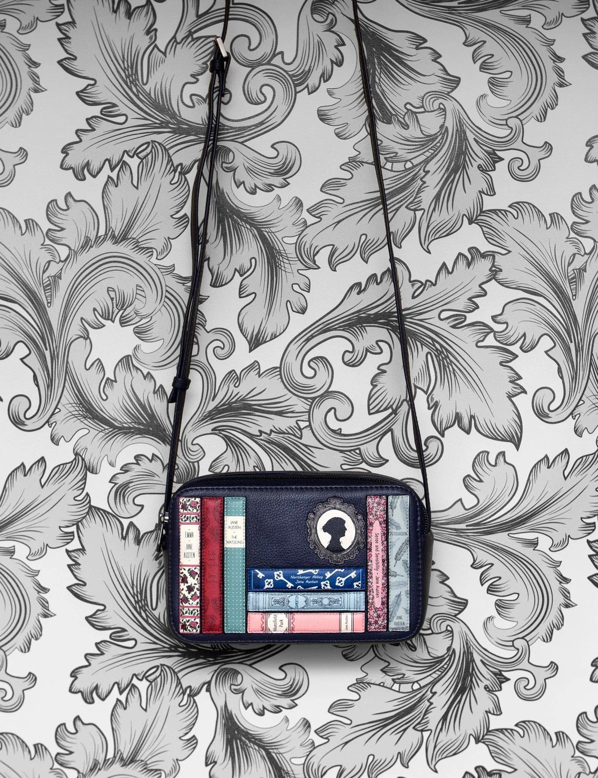 Jane Austen Bookworm Navy Leather Porter Cross Body Bag BookGeek