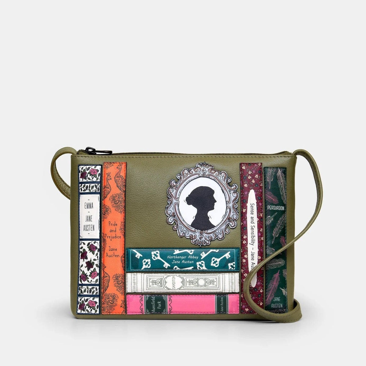 Jane Austen Bookworm Olive Leather Cross Body Bag BookGeek
