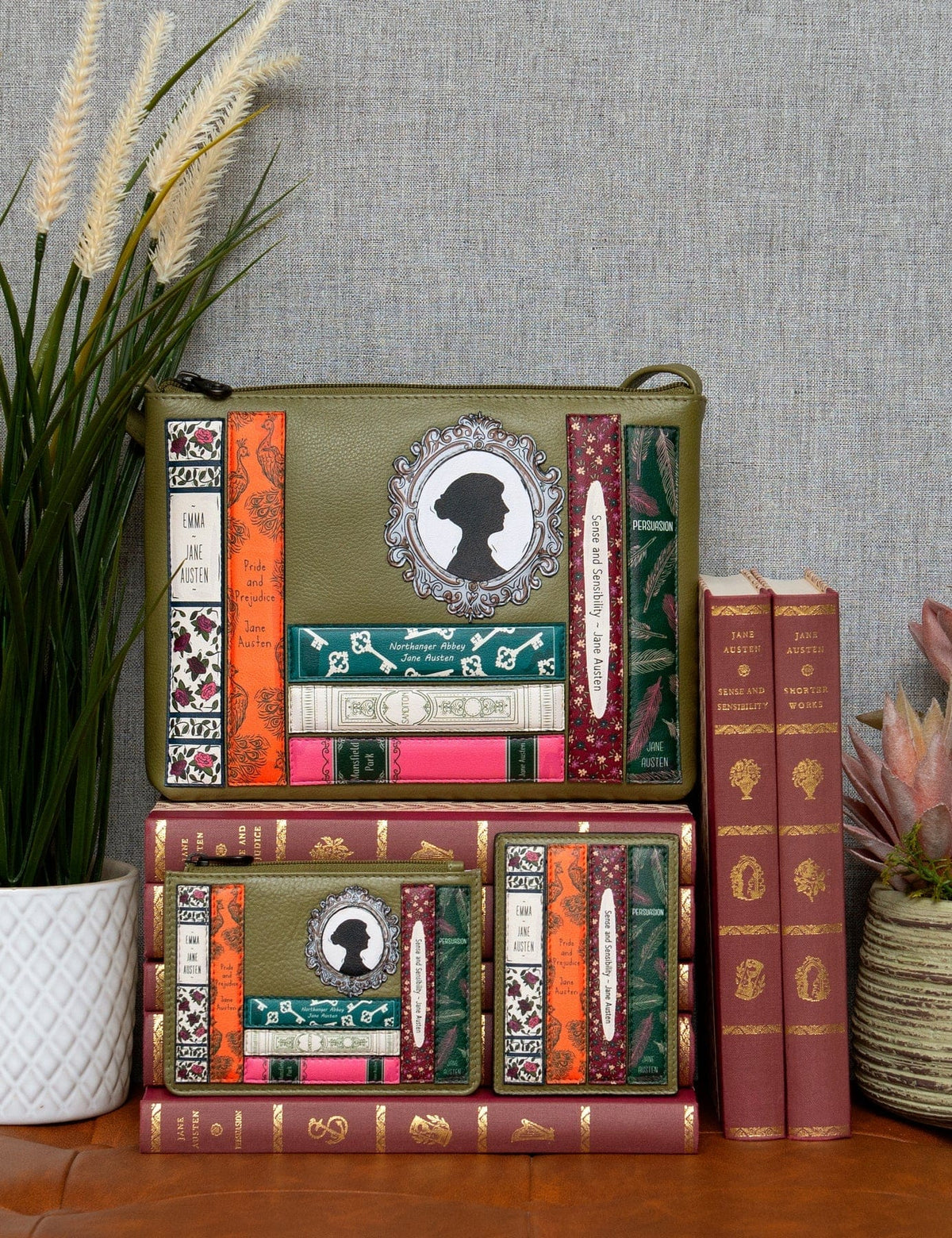 Jane Austen Bookworm Olive Leather Cross Body Bag BookGeek