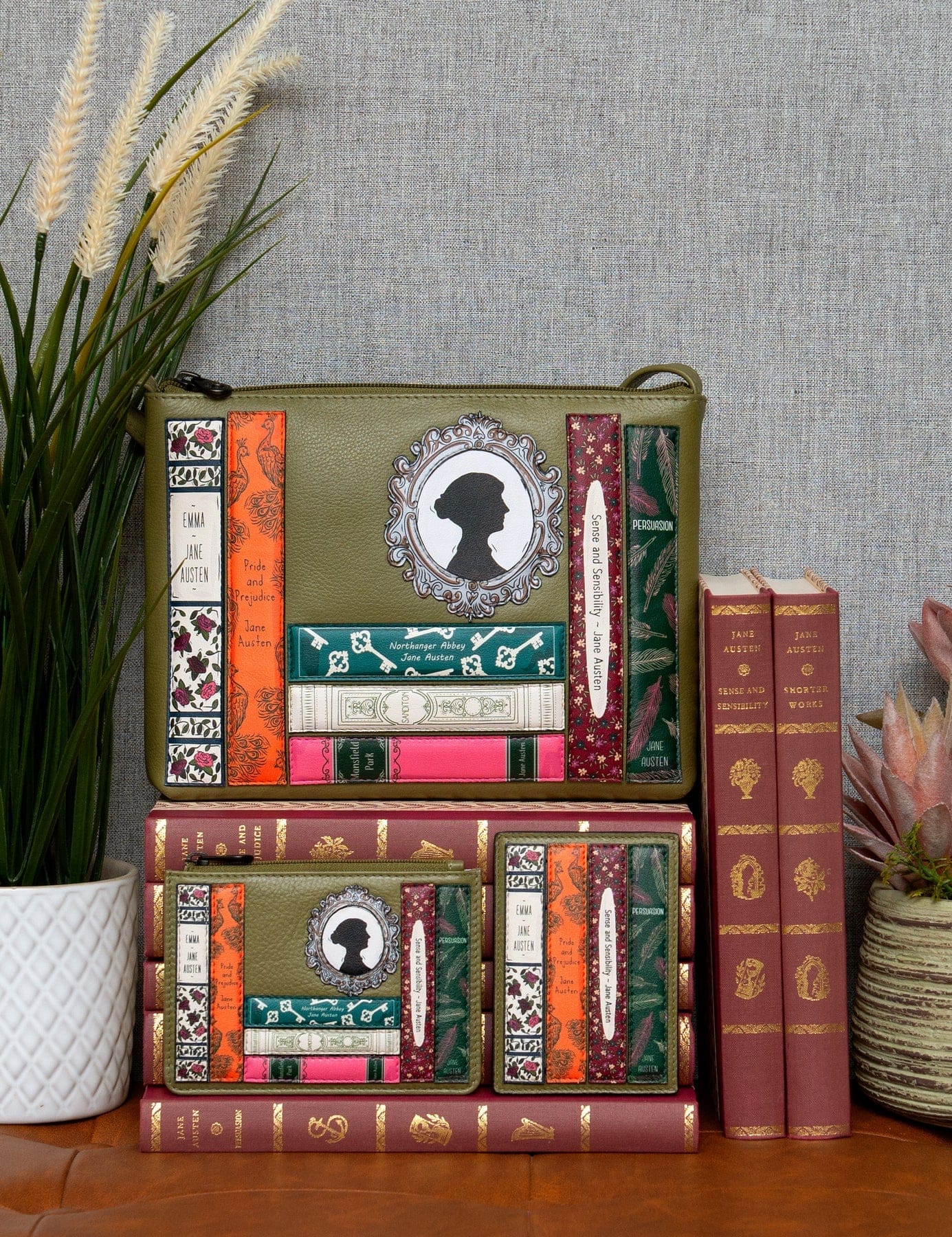 Jane Austen Bookworm Olive Leather Cross Body Bag BookGeek