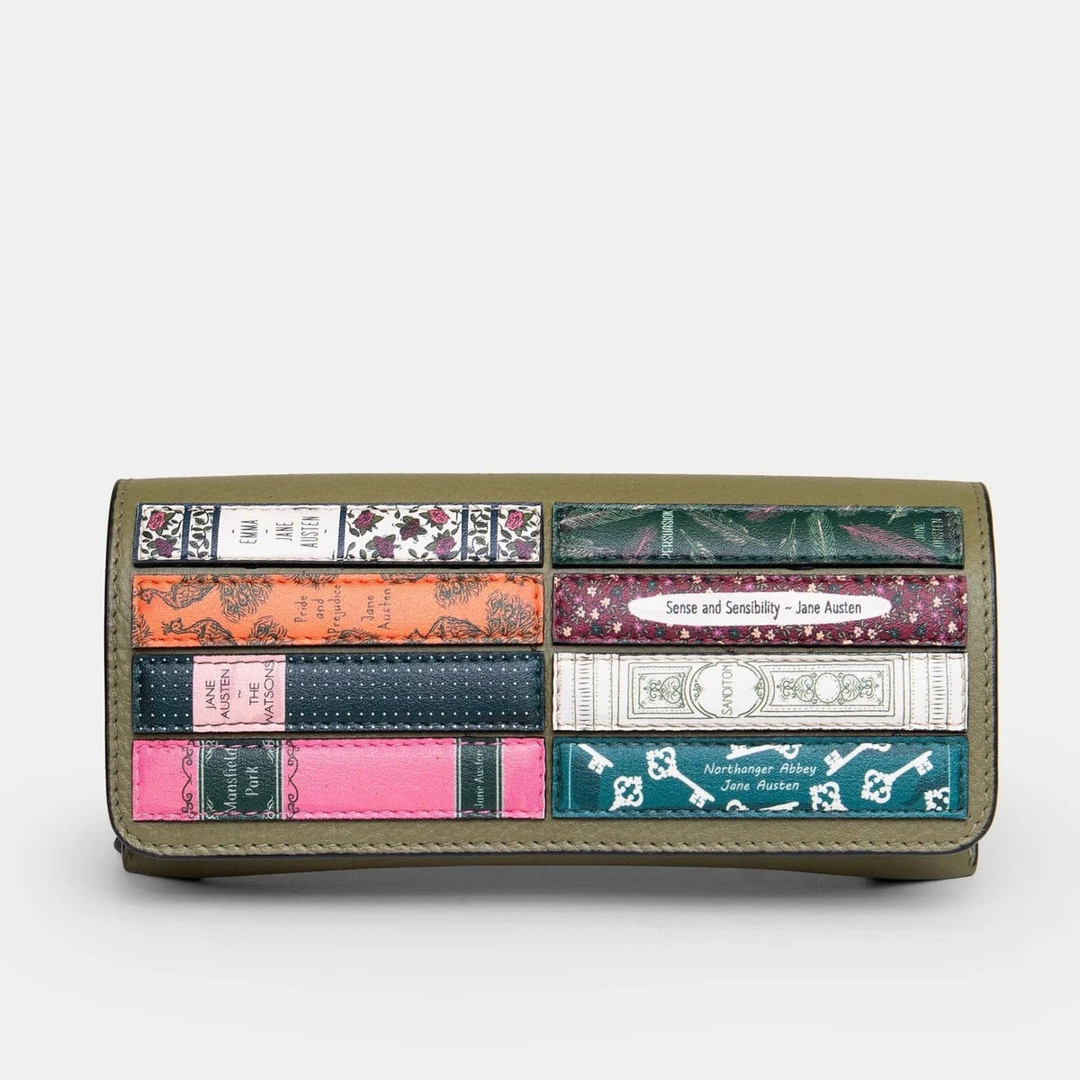 Jane Austen Bookworm Olive Leather Glasses Case BookGeek