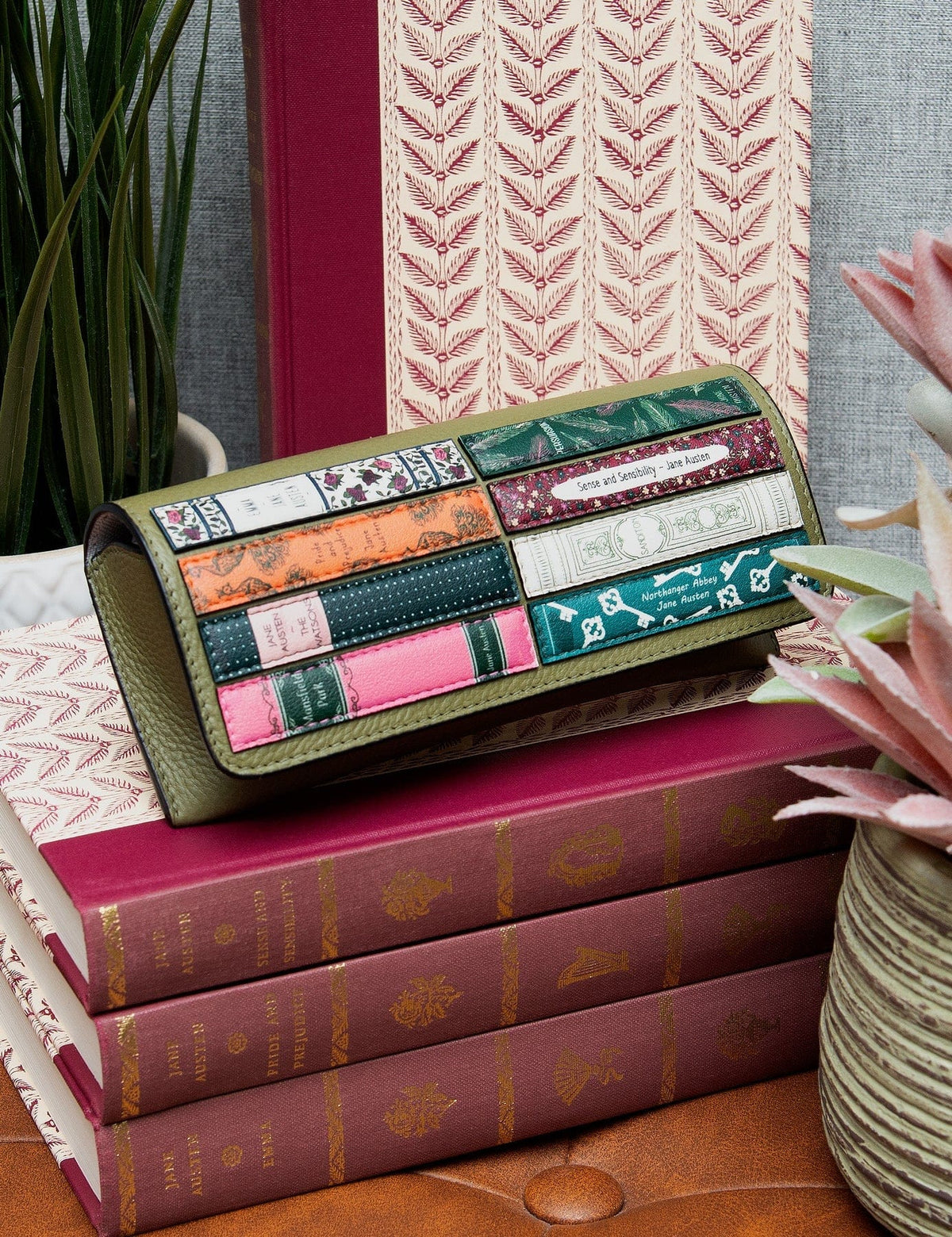 Jane Austen Bookworm Olive Leather Glasses Case BookGeek