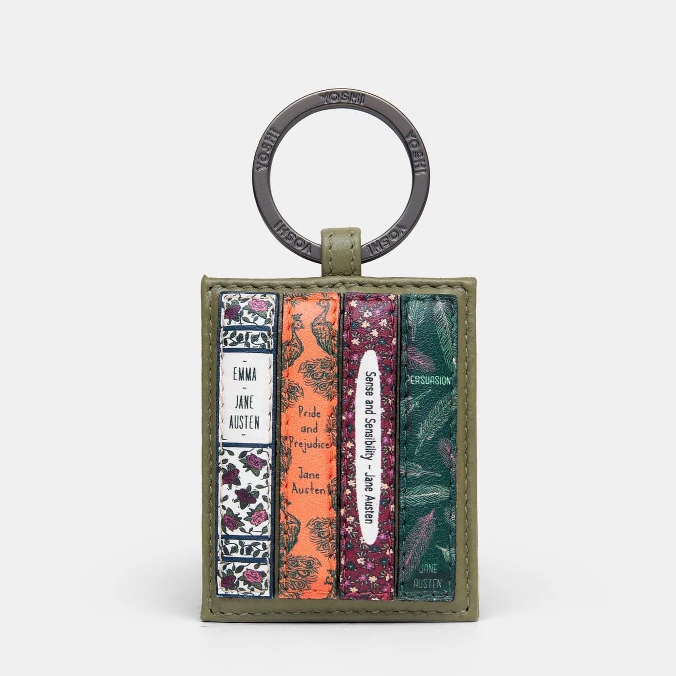 Jane Austen Bookworm Olive Leather Keyring BookGeek