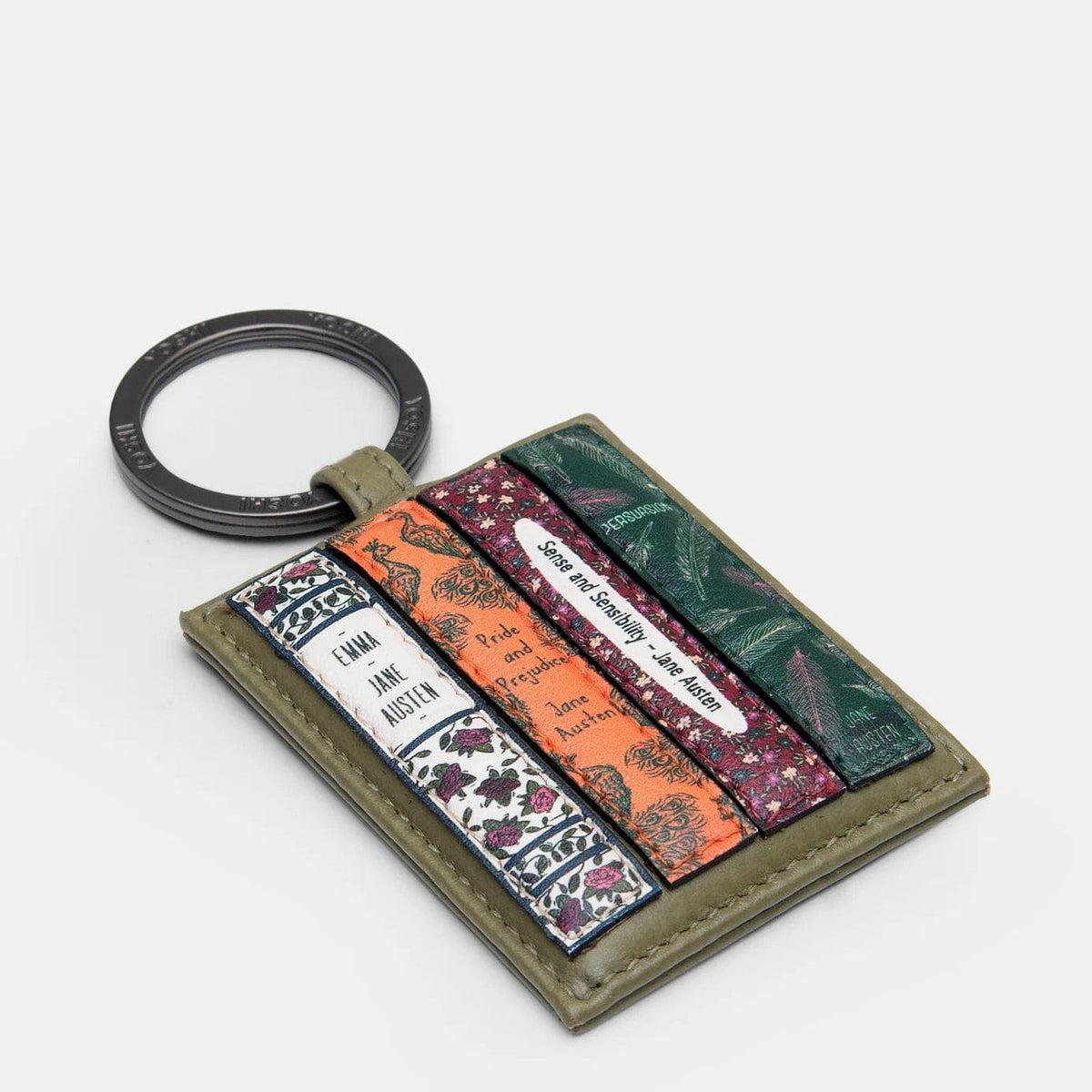 Jane Austen Bookworm Olive Leather Keyring BookGeek