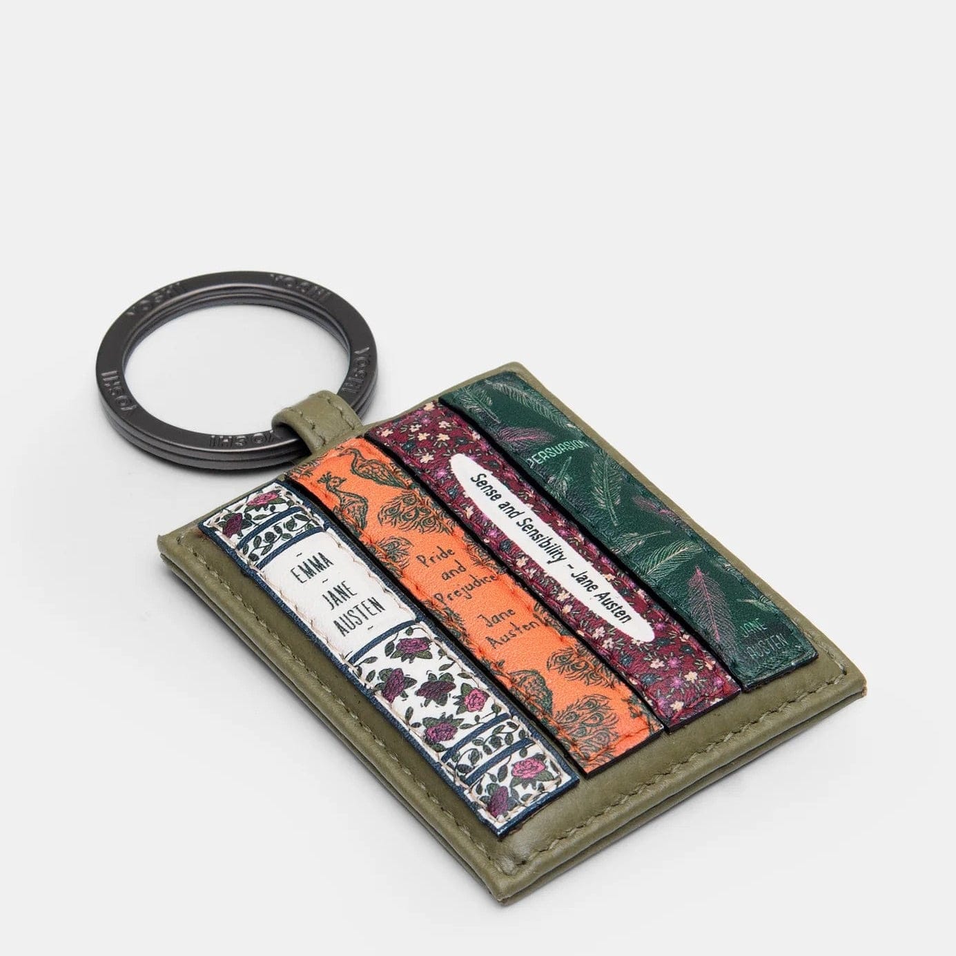 Jane Austen Bookworm Olive Leather Keyring BookGeek
