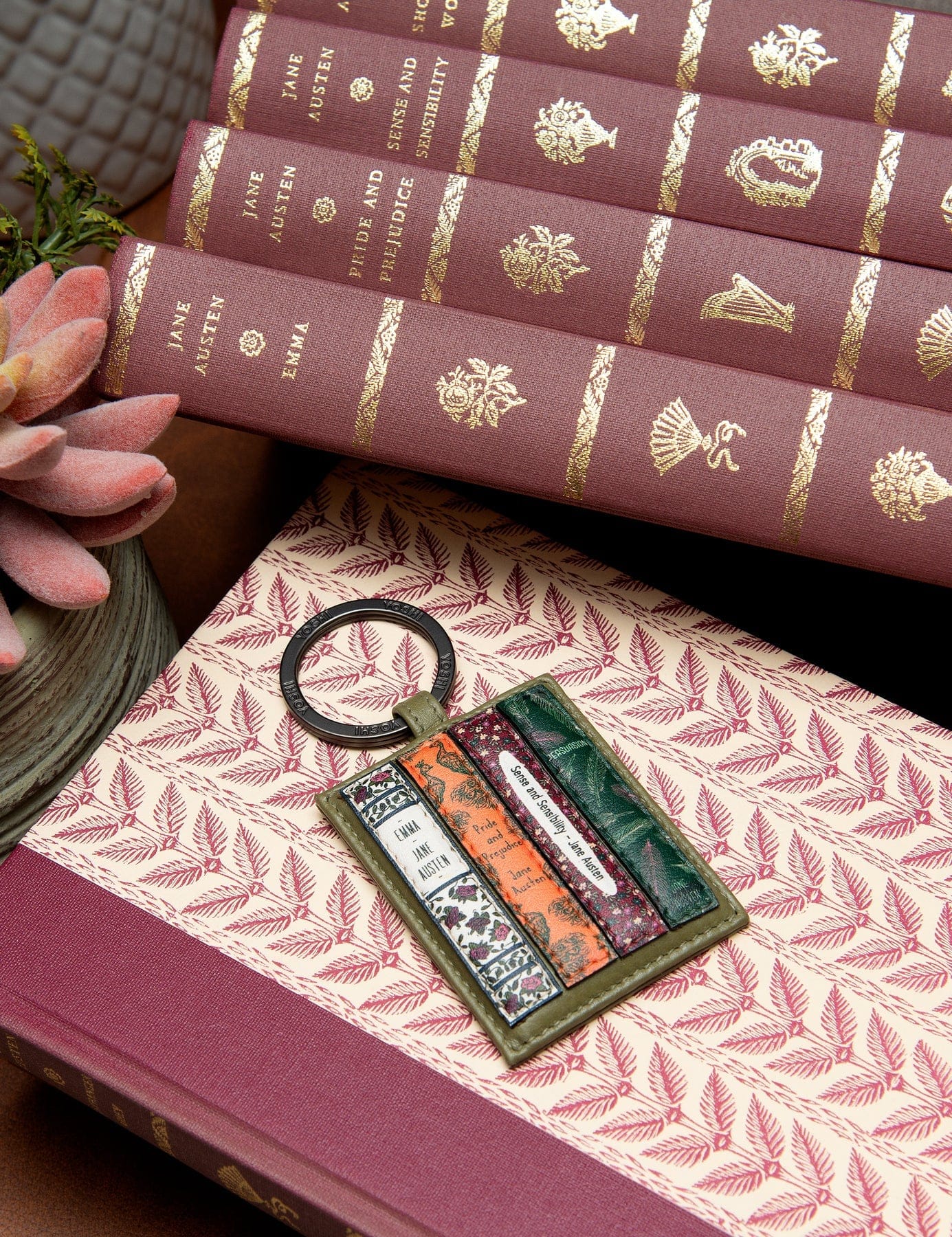 Jane Austen Bookworm Olive Leather Keyring BookGeek