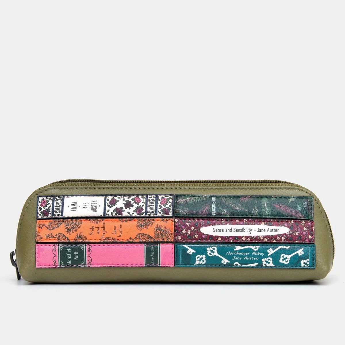 Jane Austen Bookworm Olive Leather Pencil Case BookGeek