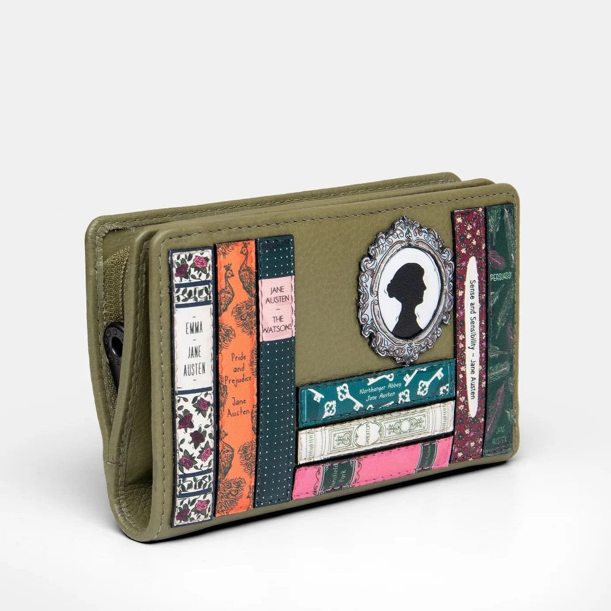Jane Austen Bookworm Olive Leather Purse BookGeek