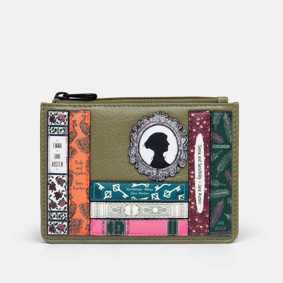 Jane Austen Bookworm Olive Leather Zip Top Purse BookGeek