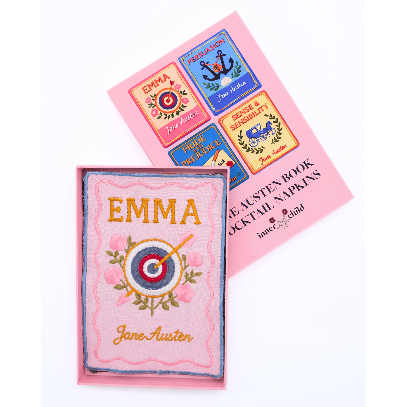 Jane Austen Embroidered Book Cocktail Napkins, Set of 4 BookGeek
