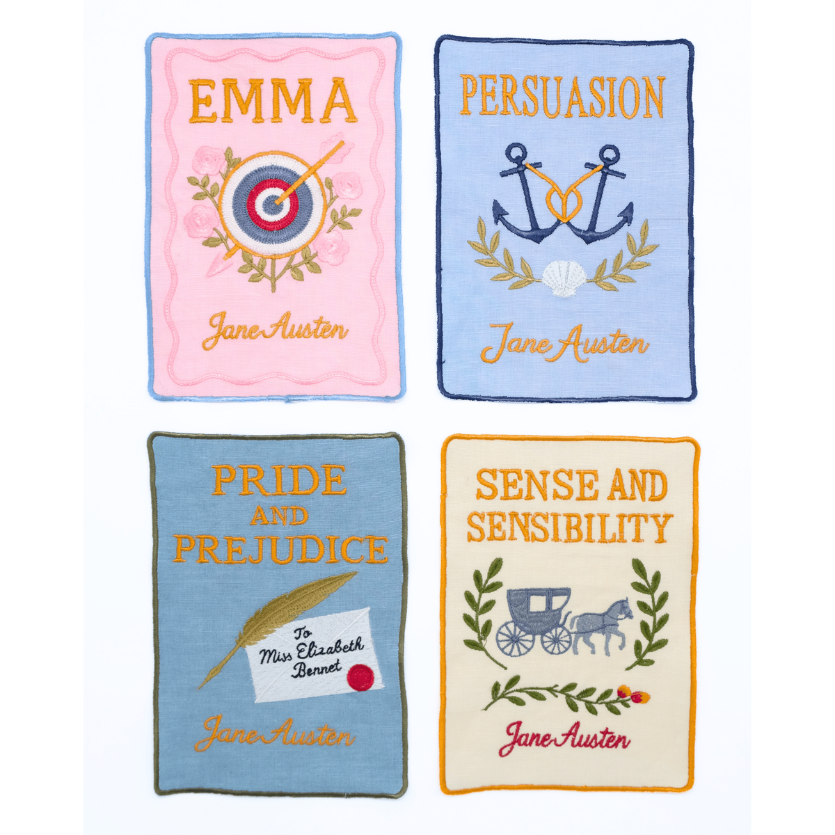 Jane Austen Embroidered Book Cocktail Napkins, Set of 4 BookGeek