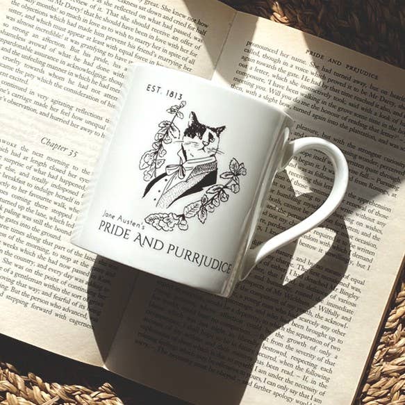 Jane Austen's Mr Darcy Literary Cat Bone China Mug BookGeek