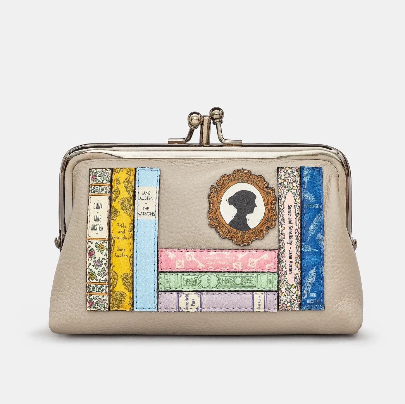 Jane Austen Triple Frame Bookworm Grey Leather Purse BookGeek