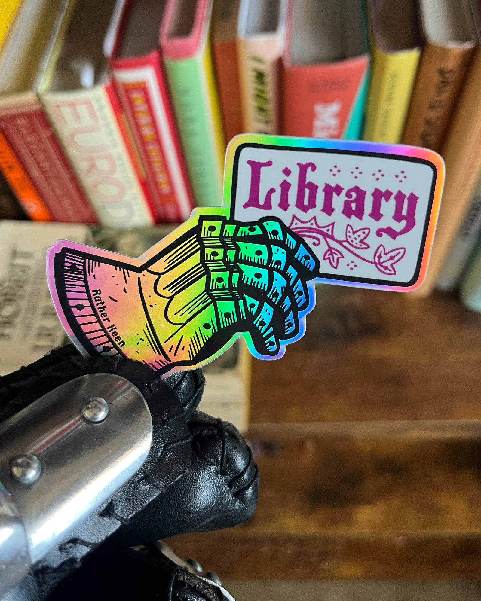 Knight's Library Card vinyl sticker - gauntlet sticker BookGeek